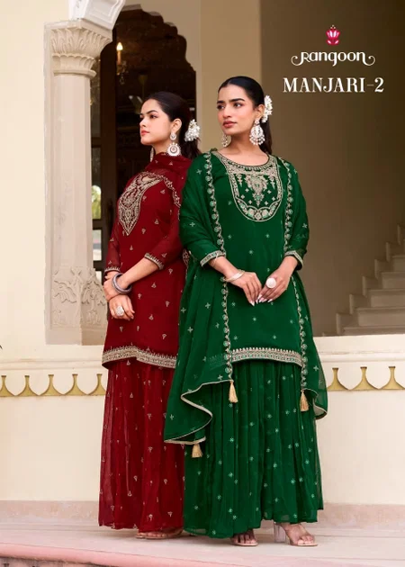 Manjari Vol 2 By Rangoon Chiffon Sharara Suits Wholesale Price In Surat
